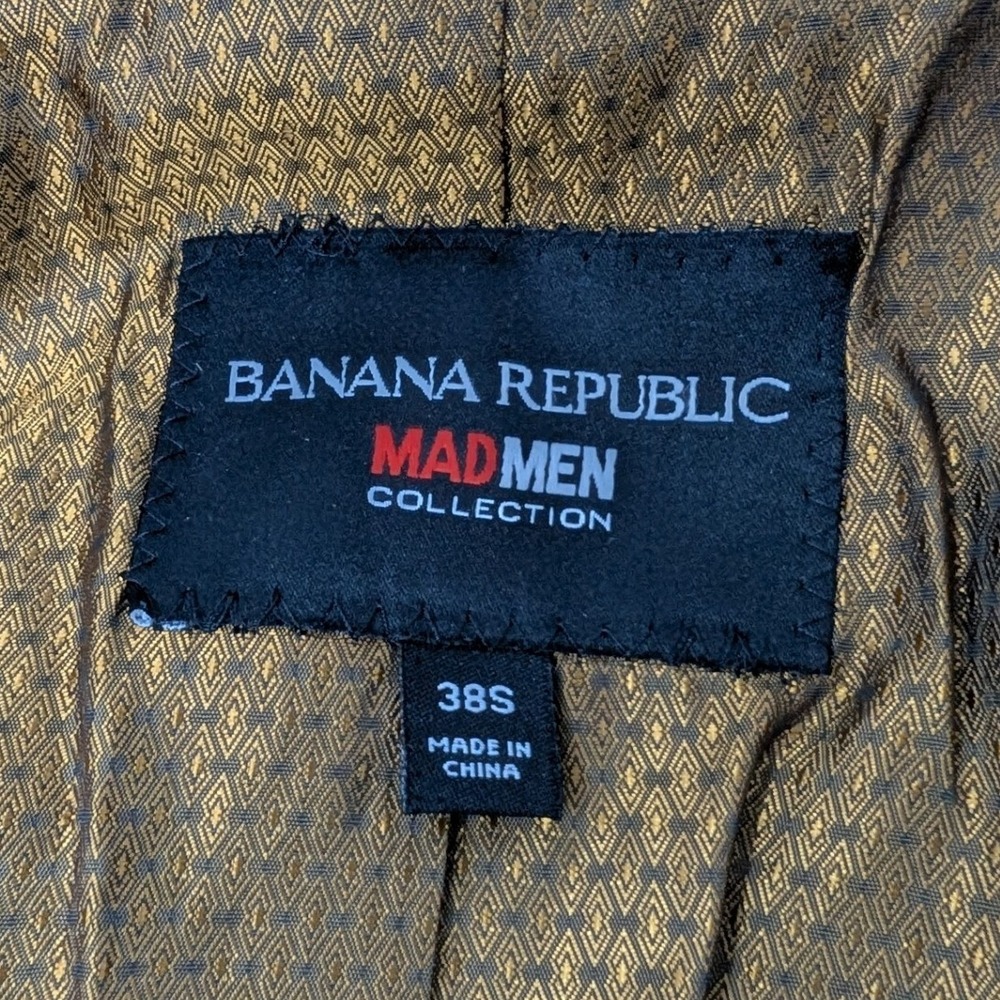 Banana Republic Mad Men Plaid Blazer 38S Tailored Slim Fit Navy Red Gold Lining - Picture 2 of 16